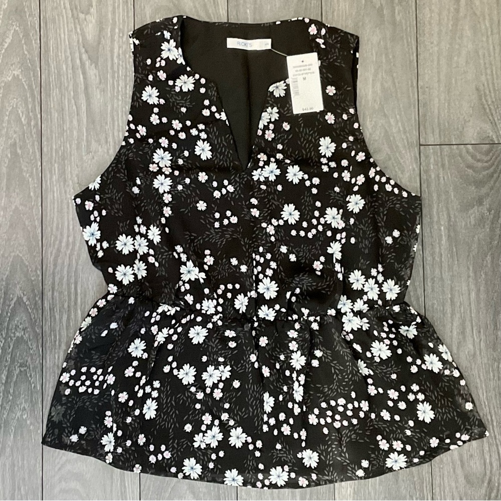 2/$15 Ricki’s Sleeveless Peplum Top Black White Size M NWT
